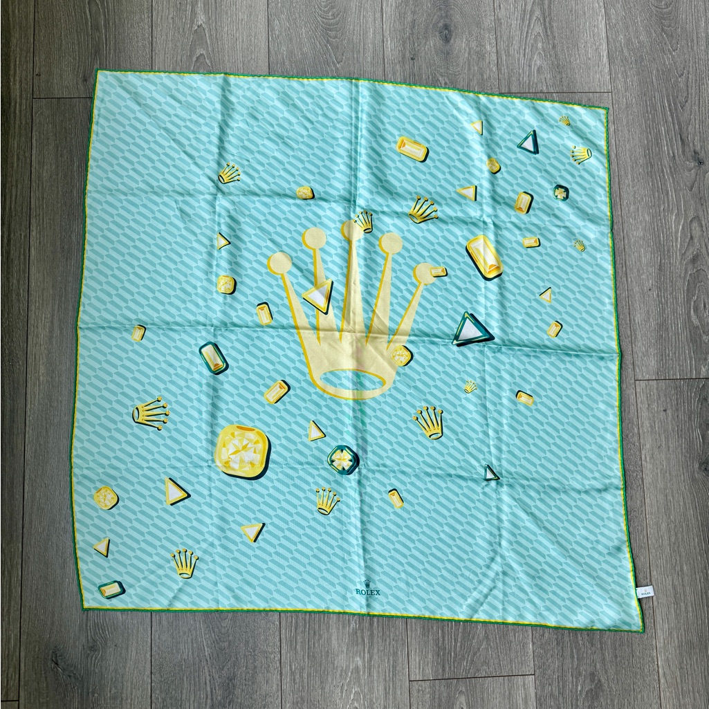 Rolex 100 Silk Scarf Crown Blue Yellow Colorblock